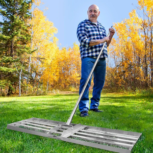 Exceptional Lawn Leveling Rake 36 Inch - 304 Stainless Steel Heavy Duty Lawn Leveler - Max-Strength 76 Inch Extra Long Pole - Yard Leveling Rake for Crafting Flawless Lawns - Reach Further Areas