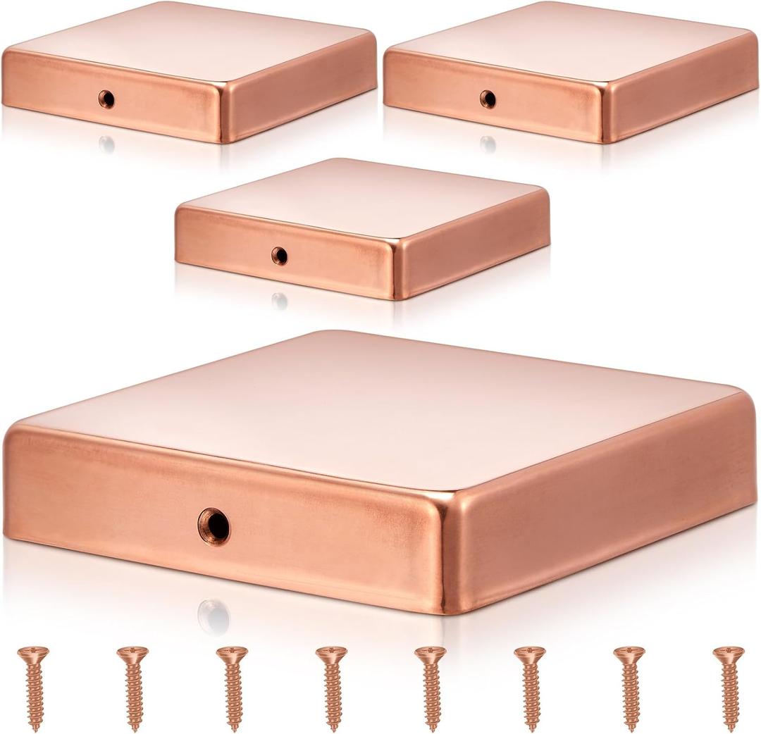 Tandefio Solid Copper Post Caps Fence Pyramid Decking Caps with Screw for Metal Wood Cedar Fence Deck Corridors Mailbox Posts End Cover(4x4'' (Actual 3.5x3.5''),Flat,2 Pcs)