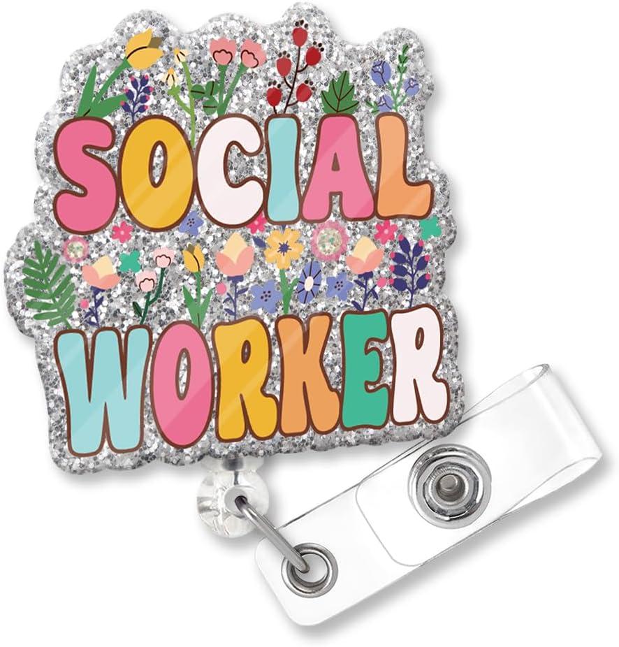 2 x Social Worker Funny Glitter Badge Scroll, Cute Badge Holder for Nurses, Christmas Birthday Graduation Gift for Doctors, Social Workers, Office Workers, Teachers, Warehouse Managers