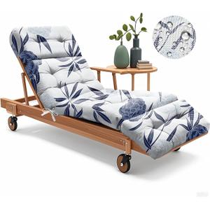 Outdoor Chaise Lounge Chair Cushion 75.1 x 22.8 x 4.7 Inches 100% Waterproof Replacement Cotton Patio Pool Lounge Chair Cushion for Outdoor Furniture with Ties, Blue Enchantress