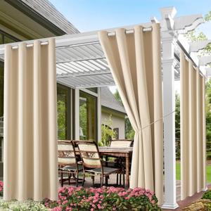Waterproof Outdoor Curtain W52 x L84 - Grommet Top Sunlight Blocking Window Treatment Drapes Blackout Curtains for Home Bedroom Living Room Patio Porch Pergola Cabana Gazebo (Beige, 2 Panels) (52"W x 84"L (Pack of 2))