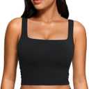 CRZ YOGA Butterluxe Square Neck Crop Tank Tops for Women - Workout Longline Sports Bras Padded Yoga Camisole (Small, Black)