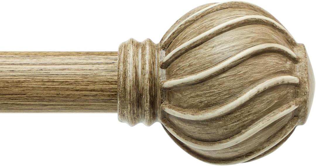 Lootkell Natural Wood Curtain Rods for Windows 48 to 84 Inches Adjustable Length Heavy Duty 7/8" Diameter Window Curtain Rod with Decorative Finials for Outdoor Farmhouse Bedroom Kitchen Living Room