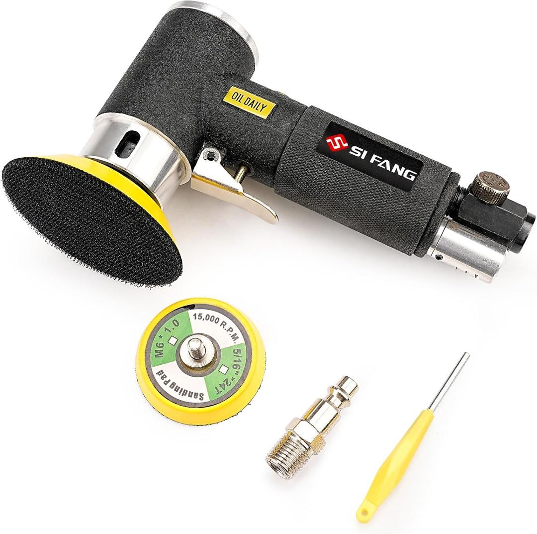 SI FANG 2'' 3'' Mini Orbital Air Sander High Speed Random Orbital Sander Detail Sanders for Auto Body Work, Latest Stable Version