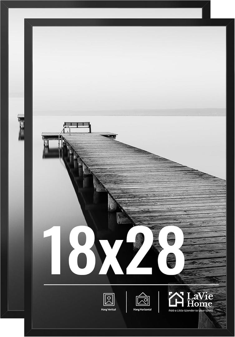 LaVie Home 18x28 Picture Frame 2 pack, Display Pictures 18 x 28 Photo Frame, 18x28 Black Frame with HD Plexiglas, Display Frame for Vertical or Horizontal, Classic Collection