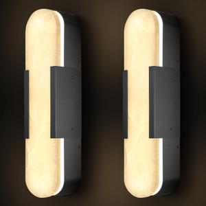 Alabaster Wall Sconces Set of 2,19.7'' Brass Wall Sconce Natural Marble Wall Sconce for Bathroom, Indoor Modern Wall Light Fixtures for Living Room Hallway Stairs Vanity Bedside, Black