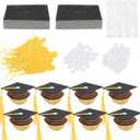 Graduation Cap Chocolate Decorations, 50pcs Black Glitter Mini Grad Cap Cupcake Toppers Graduation Hat Decor with Tassel for 2026 Graduation Party Decoration