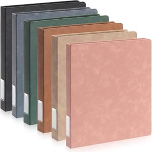 Fulmoon 6 Pcs Leather 3 Ring Binder, 1 Inch Vintage Hardback Round Ring Binder with 2 Inner Pockets & Spine Label Holder, Letter Size Professional Executive Portfolio for Office Home School(Morandi)