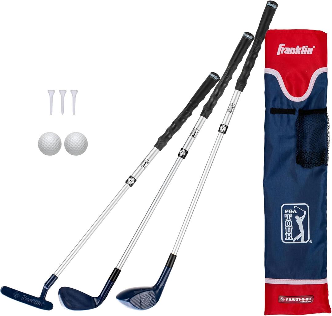 Franklin Sports PGA Tour Kids Golf Set - Youth Adjustable Plastic Golf Club Set - Kids Plastic Golf Set with Bag and Balls - Adjustable Length Clubs for Toddlers - Red & Blue