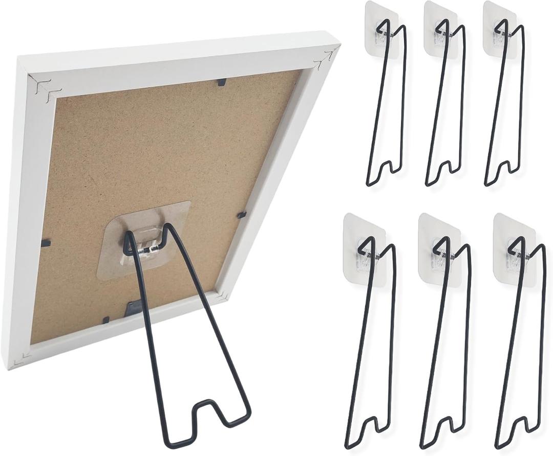 6pcs Picture Frame Stand - 3 Small (2.36 × 5.11") & 3 Medium (2.48 × 7.08") Picture Frame Easel, Universal Portable Adjustable Holder, Won't Damage Your Photo Frame, Black Stainless Steel Material