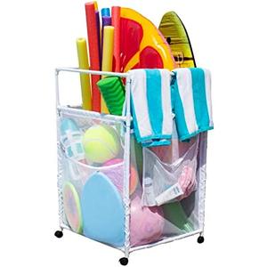 Essentially Yours Rolling Pool Noodle Storage Organizer Bin, Standard Noodle Holder, (25.4" W x 26" L x 40.5" H), White Style 510643