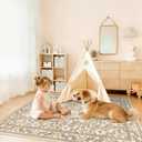 Floral Entryway Rug 3x5 Machine Washable Small Boho Area Rug Non Slip Vintage Low Pile for Living Room Bedroom, Kids Playroom, Beige/Multi
