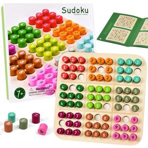 Wooden Sudoku Board Game: Math Brain Teaser Puzzle Desktop Game Train Logical Thinking Ability with 81 Pegs for Teenagers, Adult & Seniors Brain Stimulation Toys, Party Favors & Stress-Relief, 8.6 inches x 8.6 inches