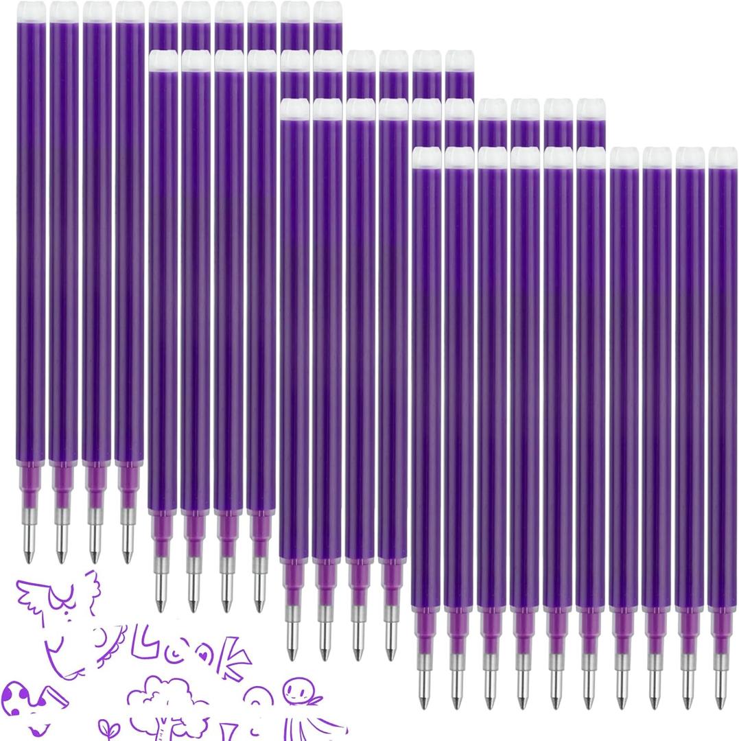 0.7 mm Erasable Gel Ink Pen Refills Compatible with Frixion Friction, Smooth Writing Multicolor Retractable Fine Point Pen Refill for School Office Home Art (Purple, 40)