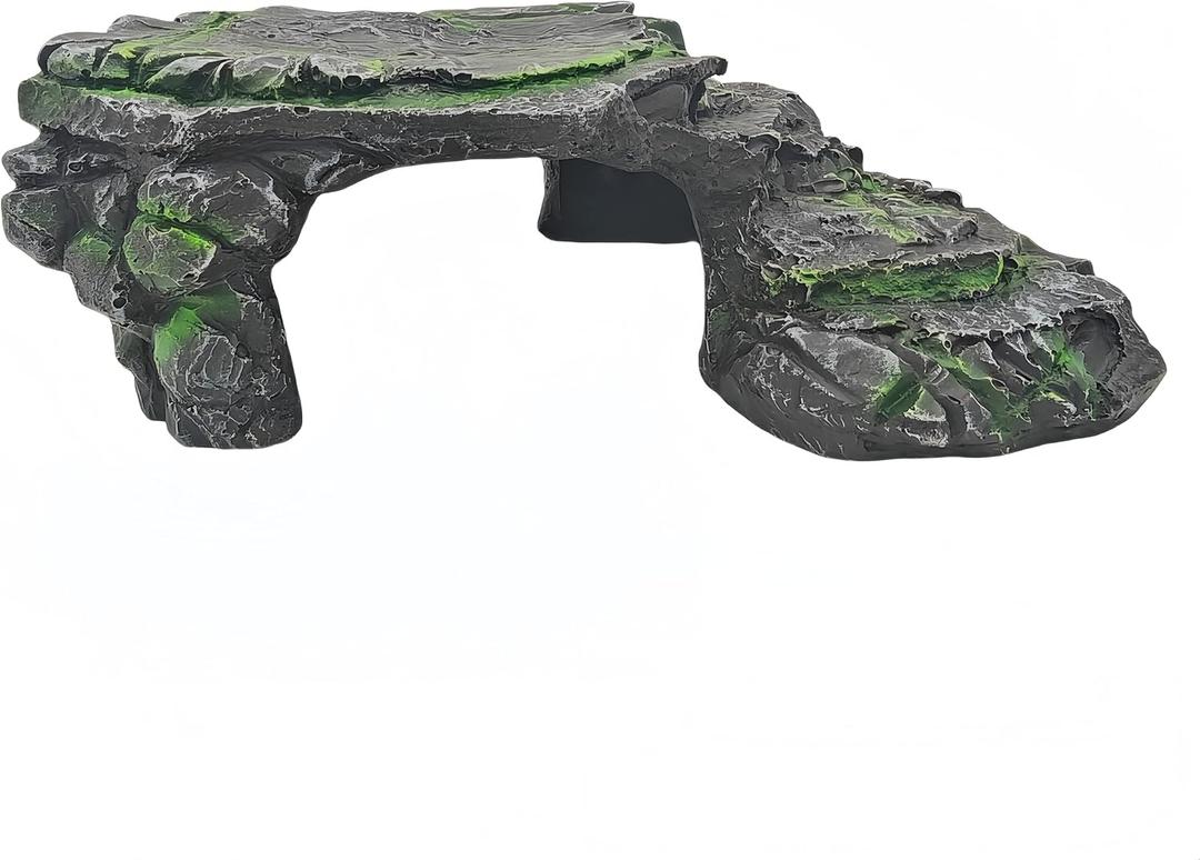 Reptile Hideouts,Resin Reptile Cave Habitat for Leopard Geckos, Lizards, Turtles, Snakes and Amphibians. (Upgrade Turtle Platform, Large)