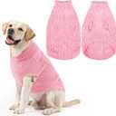 PUPTECK Dog Sweater, Turtleneck Warm Knitted Pullover Coat, Thick Cable Knitwear Clothes in Winter, Pet Apparel Outfits for Large Dogs, for Cold Weather Indoor & Outdoor, Pink L (L - Chest 28", Back 20", Neck 17")