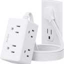 5Ft Flat Plug Small Power Strip,3-Side White Extension Cord with 6 Wide Outlets Extender,No Surge Protector,Cruise Ship Essentials,Multi Plug for College Dorm Home Office Travel,Wall Mount,ETL Listed