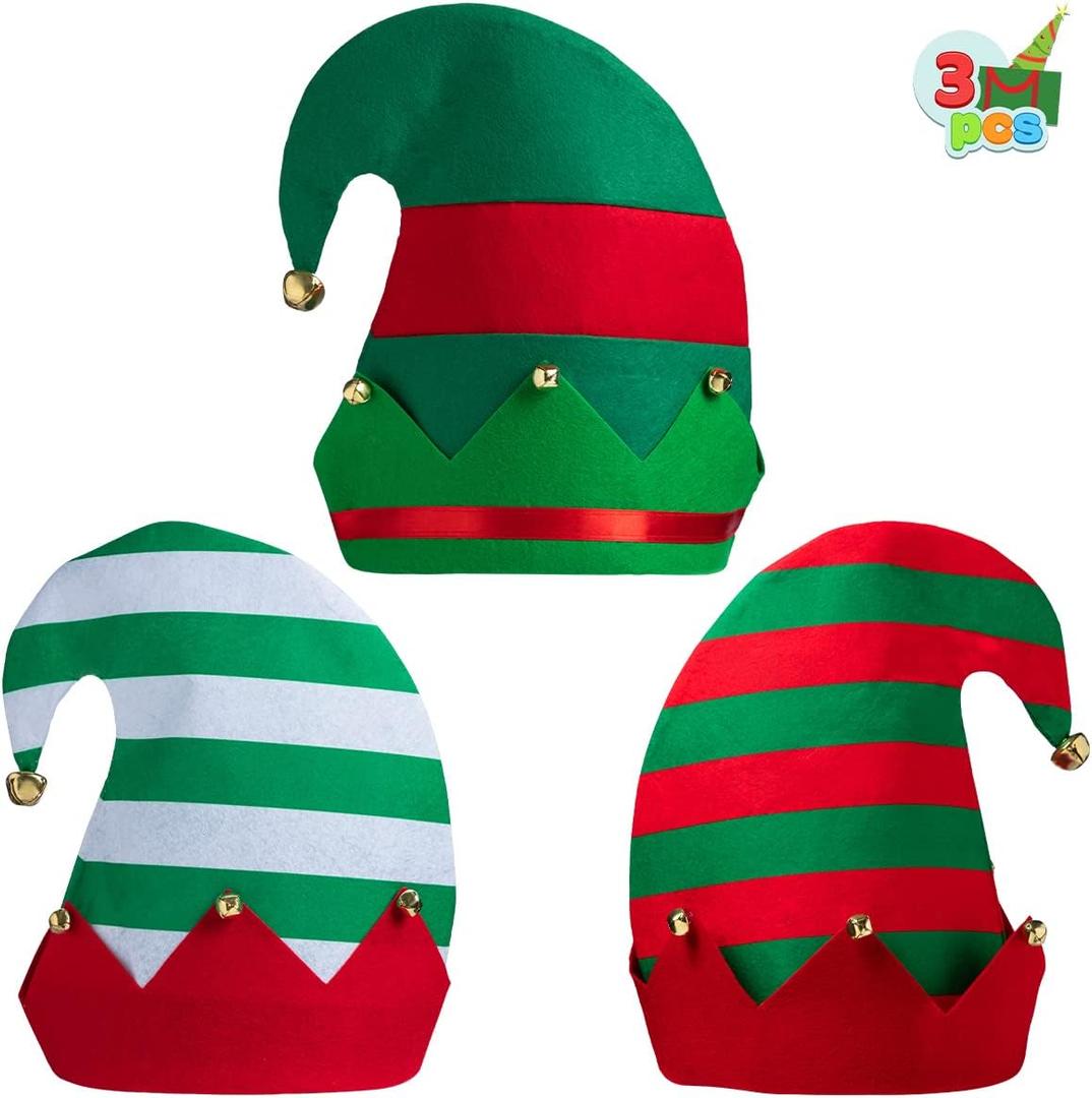 JOYIN 3 PCS Unisex Christmas Elf Hats for Christmas, Xmas Hats for Kids Adults, Funny for Xmas Party Gifts