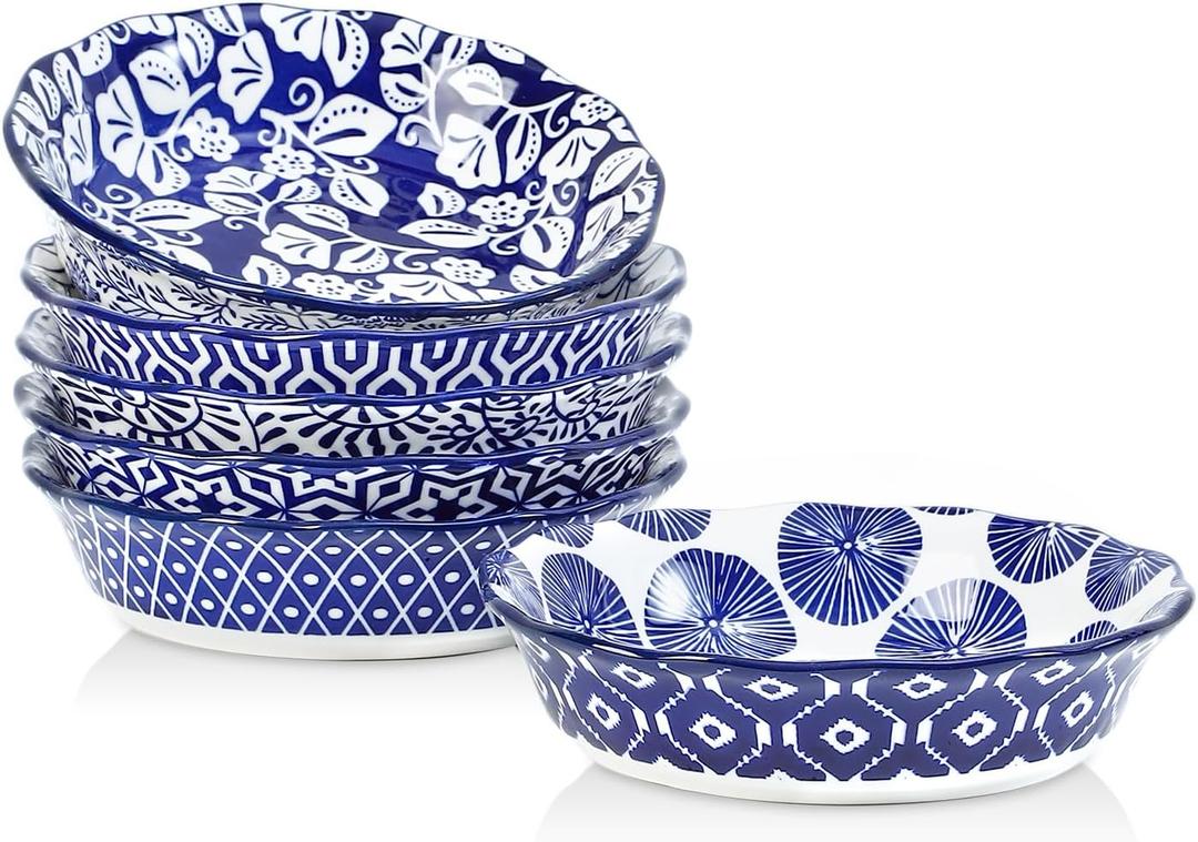 Selamica Ceramic Mini Pie Pans, 6 Inch Pie Dish for Baking, Small Pie Plate With Fluted Edge for Dessert Apple Pie, Oven Safe, Set of 6, Vintage Blue