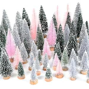 HMASYO 30Pcs Mini Christmas Trees Christmas Decorations, Bottle Brush Trees Christmas Village Flocked Trees in 5 Size with Wooden Base, Small Christmas Tree for Party Home Office Tabletop Craft