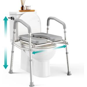 PELEGON Raised Toilet Seat with Handles (400lb) - Adjustable Height & Width Toilet Chair with Arms, Toilet Riser with Handles, Toilet Chair Over Toilet, Handicap Toilet Seat for Elderly (Grey)