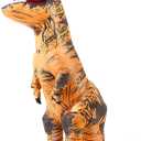 Halloween Inflatable Dinosaur Costume Adult Fancy Dinosaur Suit Blow up Trex Costume Full Body Dino Costume For Halloween Cosplay Party(Brown)