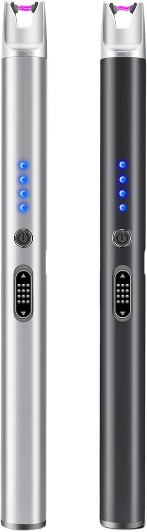 2 Pack Electric Candle Lighter USB Rechargeable Lighters Windproof Plasma Arc Lighters Flameless Type C Long Lighter with Safety Switch for Candle BBQ Camping Birthday Fireworks