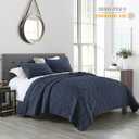 HORIMOTE HOME Quilt Set Queen Size Navy Blue, Classic Geometric Diamond Stitched Pattern, Ultra Soft Microfiber Lightweight Bedding Bedspread Coverlet for All Season with 1 Quilt 2 Pillow Shams, Full/Queen