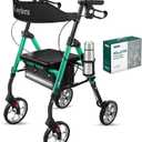 Cosydora Rollator Walkers for Seniors with Seat, 13.6 Lbs Ultra Lightweight Foldable Rolling Walker, 350Lbs Heavy Duty Aluminum, 8" All Terrain Wheels, Dual Adjustable Height, Shimmer Green