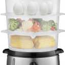 Elite Gourmet Maxi-Matic Electric Food Vegetable Steamer with BPA-Free 3 Tier Stackable, Nested Basket Trays, Auto Shut-off 60-min Timer, 800W, 9 Quart, Stainless Steel