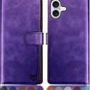 SUANPOT Compatible with iPhone 16 6.1" Wallet case with RFID Blocking Credit Card Holder,Flip Book PU Leather Protective Cover Women Men for Apple 16 Phone case Purple