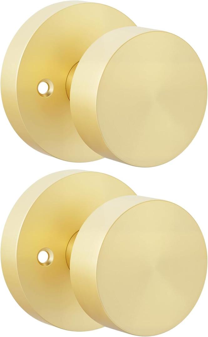 Goldenwarm Gold Dummy Door Knobs, Round Ball Brushed Gold Individual Door Knobs for Closet and Bifold - Single Side Zinc Alloy (2 Pieces) (1 Pack)
