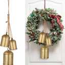 Forwe Christmas Bells Vintage Gold Brass Bells on Jute Rope Rustic Christmas Decoration(Gold)