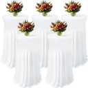 5 Pack White Round Spandex Cocktail Tablecloths with Skirt,32 x 43 Inch Stretch Cocktail Table Cloth & Spandex Table Cover for High Top Tables, Bars, Weddings, Parties & Banquets