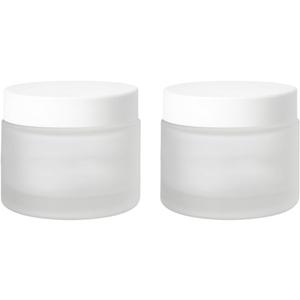 2Packs 60g/2Oz Frosted Glass Cream Jars with White Lids Refillable Empty Cosmetic Containers Leakproof Lotion Jars for Face Cream, Lotion, Balm, Scrubs, Skincare Storage