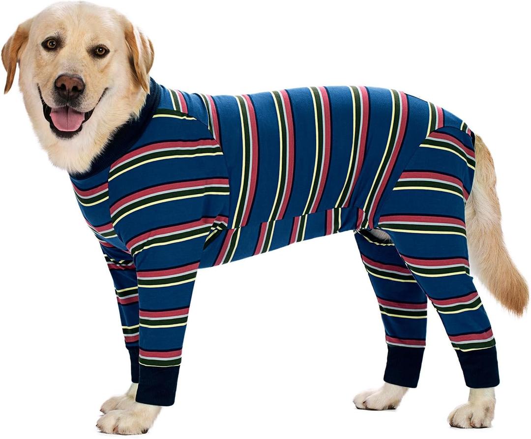 Dog Surgery Recovery Suit Dog Onesies for Large Dogs Spayed Dog Recovery Suit Dog Cone Alternative After Surgery Abdominal Wounds Protector Dog Bodysuit for Medium Large Dogs Pajamas (2XL, Stripe Blue)