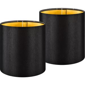 14x14x15 Inch Large Tall Drum Lamp Shades Set of 2, Premium Black Linen Light Shade with Textured Gold Lining for Floor Lamps & Table Lamps, No-Gap Seamless Design (Easy Assembly Required)