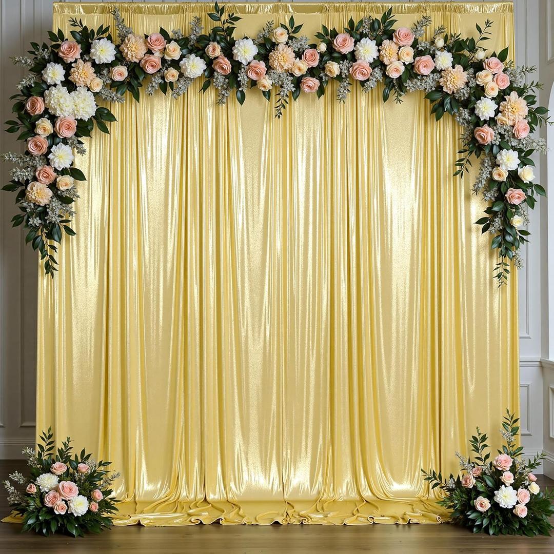 leegleri 10x10ft Thick Gold Glitter Backdrop Curtain Panels for Parties, Wrinkle Free Sequin Sparking Photo Backdrop Drapes, 2 Panels 5x10ft Shimmer Back Drop Cloth for Wedding Birthday Photography