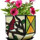 Stained Glass Cardinal Bird Indoor Planter Pot, Decorative Flower Pot with Drainage,Planter Pots for Indoor Plants,Christmas Cardinals Decorations,Cardinal Gifts