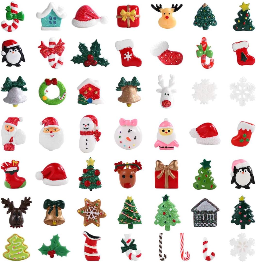 Milisten 50 Pcs Christmas Slime Charms Slices Resin Saint Santa Snowman Tree Bell Deer Suits Candy Cane Flatback Beads for Craft Making, Ornament Scrapbooking DIY Crafts