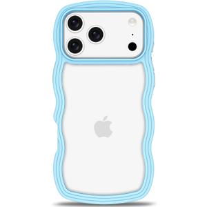 Anuck for iPhone 17 Pro Max Case Wavy Edge Clear Back Design, Anti-Slip Grip Cute Wave Curly Frame Shape Shockproof Soft TPU & Hard Bumper Protective Phone Case Cover for Women Girls, Dark Blue