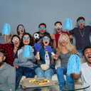 Realspring 148 Pcs Colleges Team Spirit Items Bulk University Team Spirit Week Accessories, Hand Clapper Noisemaker Whistle Cheerleading Pom Poms Shutter Glasses Sticker for Sports
