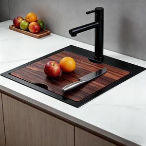 Friho 18x18 Black Stainless Steel Drop In Bar Sink, 9 Inch Deep Single Bowl Workstation Wet Bar Sink with Cutting Board & Strainer