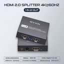 HDMI 2.0 Splitter 1 in 2 Out 4K 60Hz, Dolby Atmos, YUV 4:4:4, HDCP2.2/2.3, EDID, LPCM5.1/7.1, Compatible Roku, Apple TV, Fire Stick, Blu-ray Player, PS5/4/3, Xbox, Capture Card and More