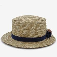 Boater Hats for Men Women Straw Skimmer Hat Wide Brim Halloween Christmas Costume (Blue Band)