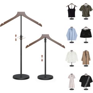 OLV 2 Pack Shirt Display Stand, 18-34 Inch Height Adjustable Mannequin Torso Stand Dress Form for Vendors Shop, T Shirt Display Jacket Coat Hanger Steaming Clothes Holder, Brown