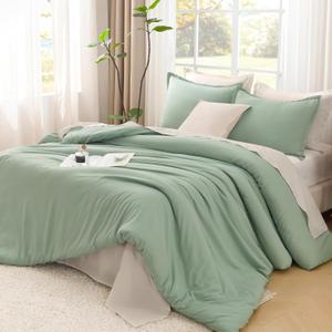Litanika King Size Comforter Set Sage Green, 3 Pieces Lightweight Solid Comforter King Size, All Season Fluffy Down Alternative Comforter Bed Set Quilt Blanket (King (104"x90"))