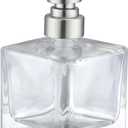 Square Bathroom Soap Dispenser Brushed Nickel, Glass Bottles with Stainless Steel Pump Cube Liquid Soap Dispenser Hand Kitchen (8.4oz-Square)