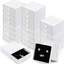 WRINGKIT 24 Pack White Cardboard Jewelry Gift Boxes Bulk, Square Jewelry Gift Boxes 3.5x3.5x1.2 Inch, Jewelries Packing Box with Lids Foam Cushion for Necklace Earring Bracelet Ring Display Storage
