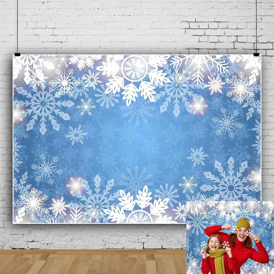 7x5ft Christmas Winter Snowflake Backdrop Blue Snowflake Birthday Baby Shower Photo Background Xmas Snow Theme Party Decorations Video Shooting Photo Booth Props